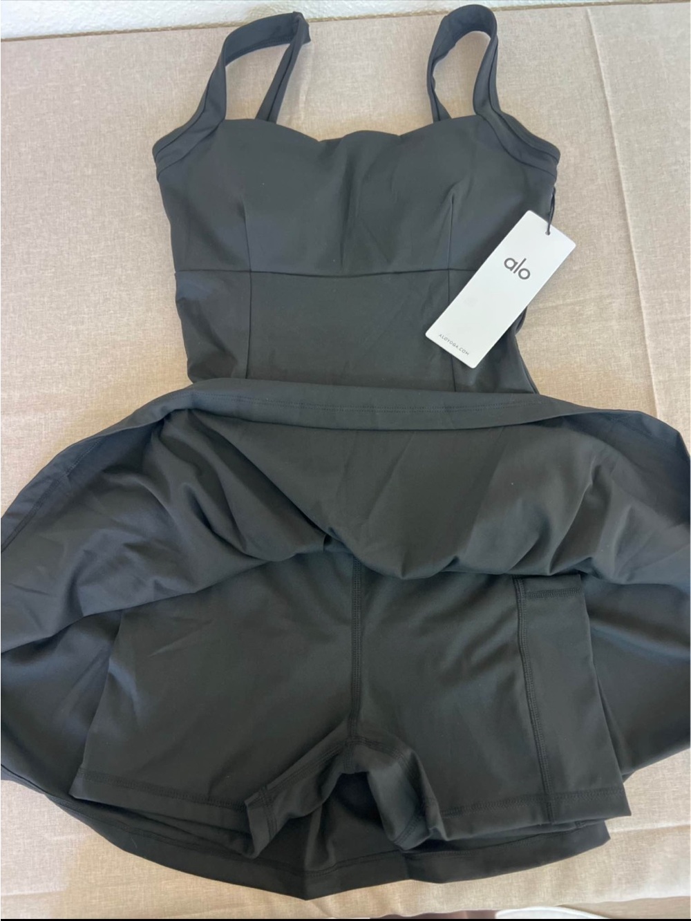 ALO Yoga Black Tank Dress with Built-In Shorts